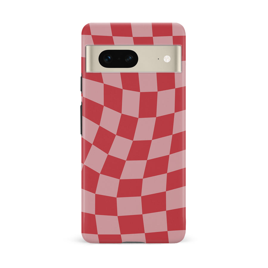 Google Pixel 7 Vintage Checkered Abstract Pattern Phone Case - Red