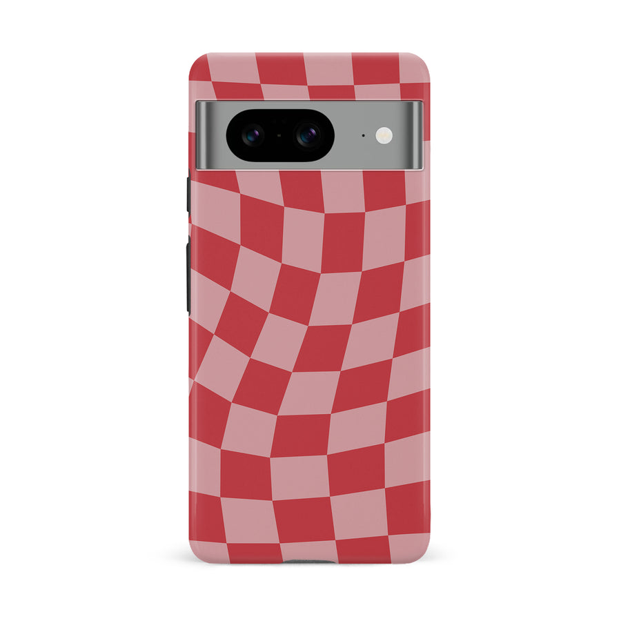 Google Pixel 8 Vintage Checkered Abstract Pattern Phone Case - Red