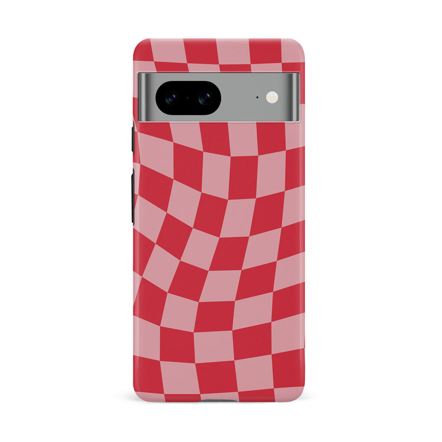 Google Pixel 8A Vintage Checkered Abstract Pattern Phone Case - Red