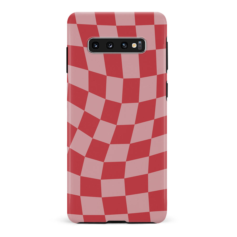 Samsung Galaxy S10 Vintage Checkered Abstract Pattern Phone Case - Red