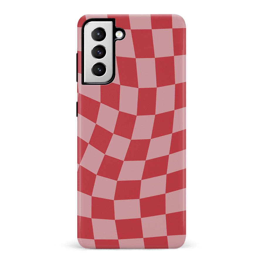 Samsung Galaxy S21 Vintage Checkered Abstract Pattern Phone Case - Red