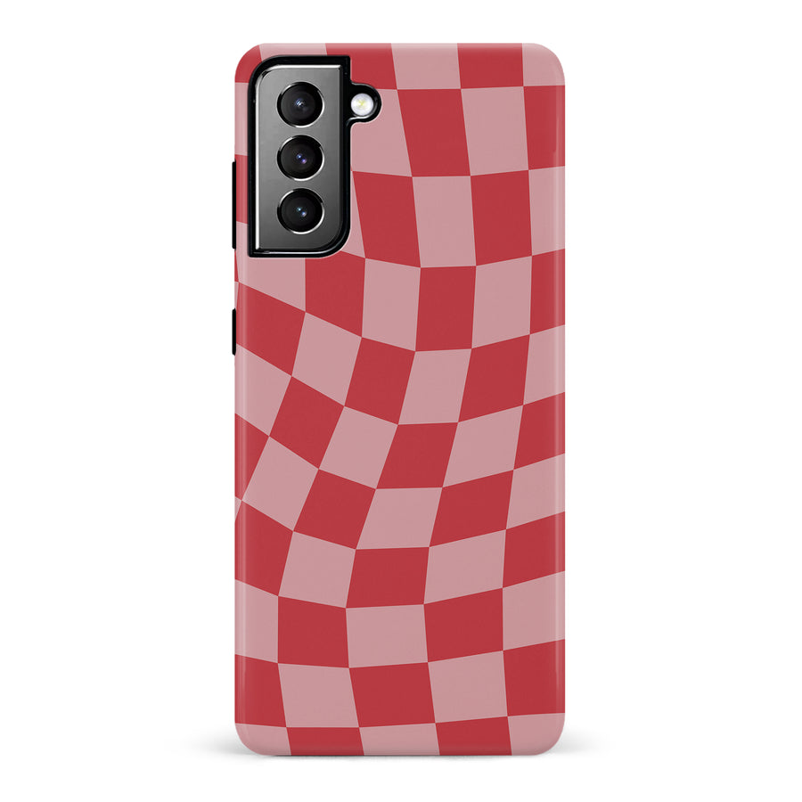 Samsung Galaxy S21 Plus Vintage Checkered Abstract Pattern Phone Case - Red