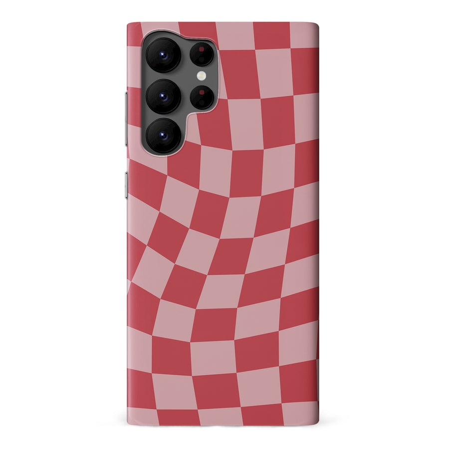 Samsung Galaxy S22 Ultra Vintage Checkered Abstract Pattern Phone Case - Red