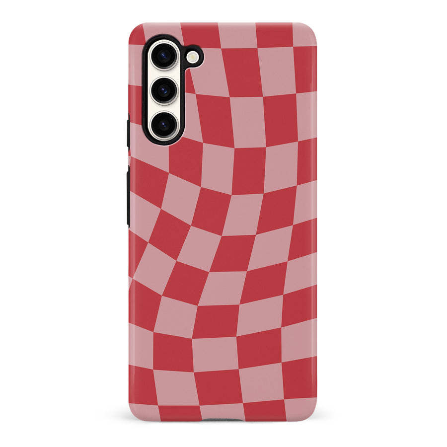 Samsung Galaxy S23 Vintage Checkered Abstract Pattern Phone Case - Red