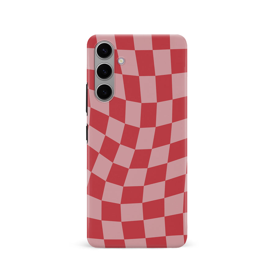 Samsung Galaxy S24 Vintage Checkered Abstract Pattern Phone Case - Red