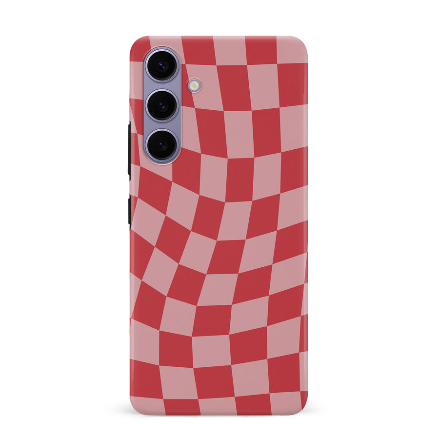 Samsung Galaxy S24 Plus Vintage Checkered Abstract Pattern Phone Case - Red