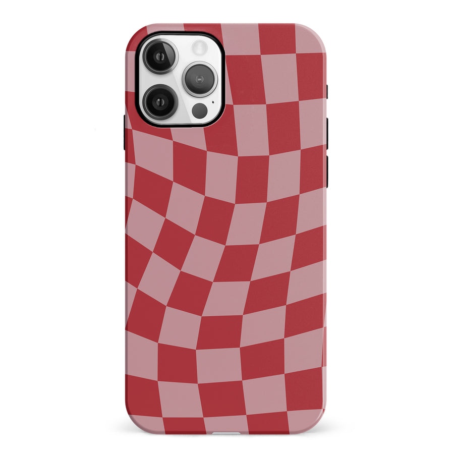 iPhone 12 Vintage Checkered Abstract Pattern Phone Case - Red