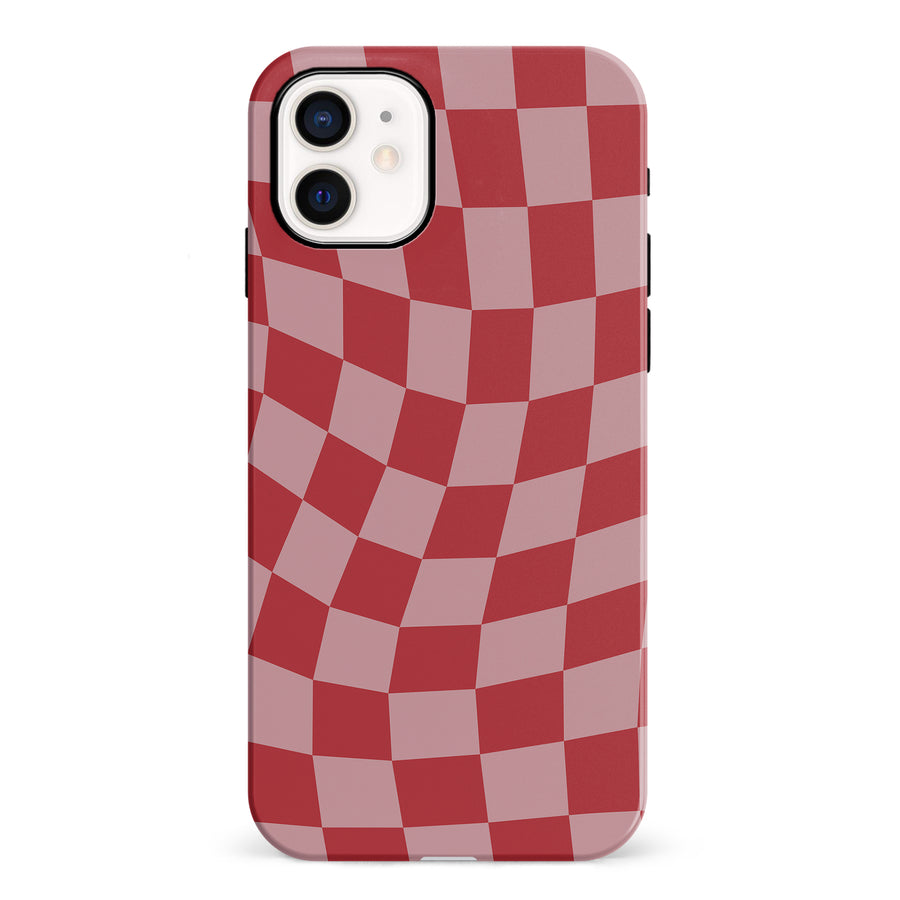 iPhone 12 Mini Vintage Checkered Abstract Pattern Phone Case - Red