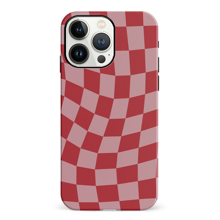 iPhone 13 Pro Vintage Checkered Abstract Pattern Phone Case - Red