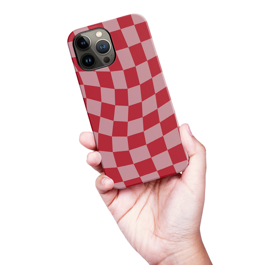 iPhone 13 Pro Max Vintage Checkered Abstract Pattern Phone Case - Red