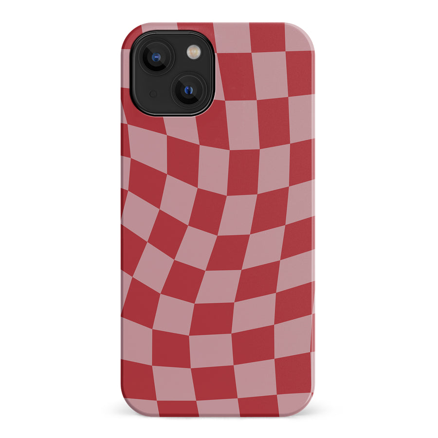 iPhone 14 Vintage Checkered Abstract Pattern Phone Case - Red