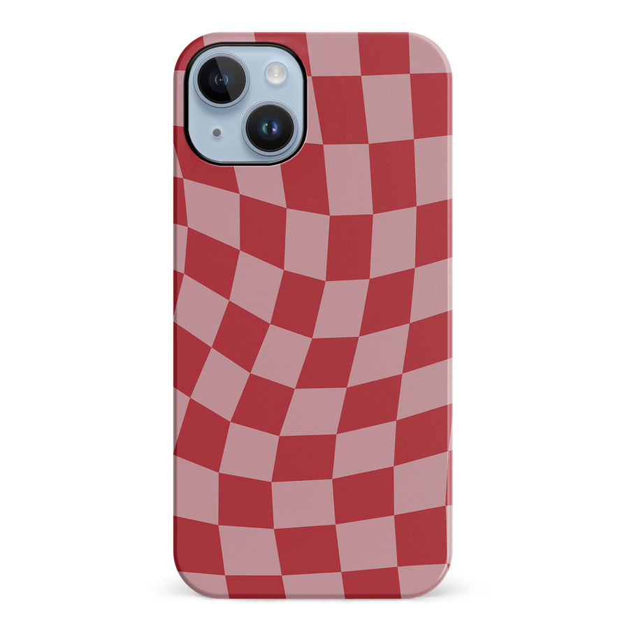 iPhone 14 Plus Vintage Checkered Abstract Pattern Phone Case - Red