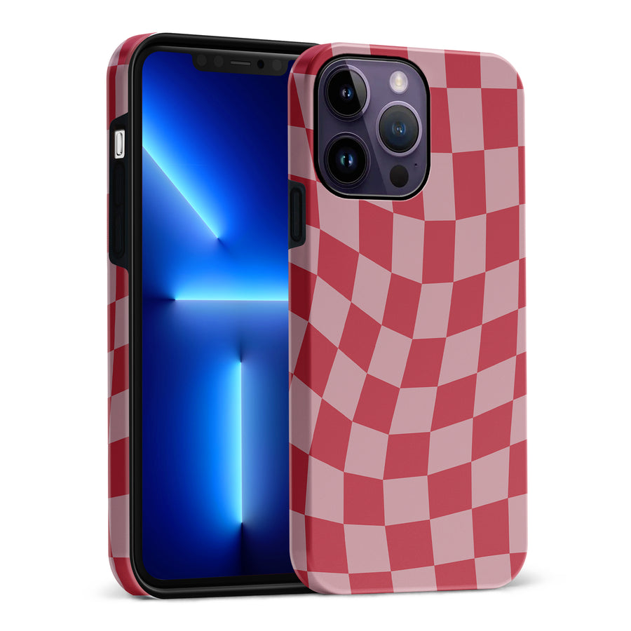 iPhone 14 Pro Max Vintage Checkered Abstract Pattern Phone Case - Red