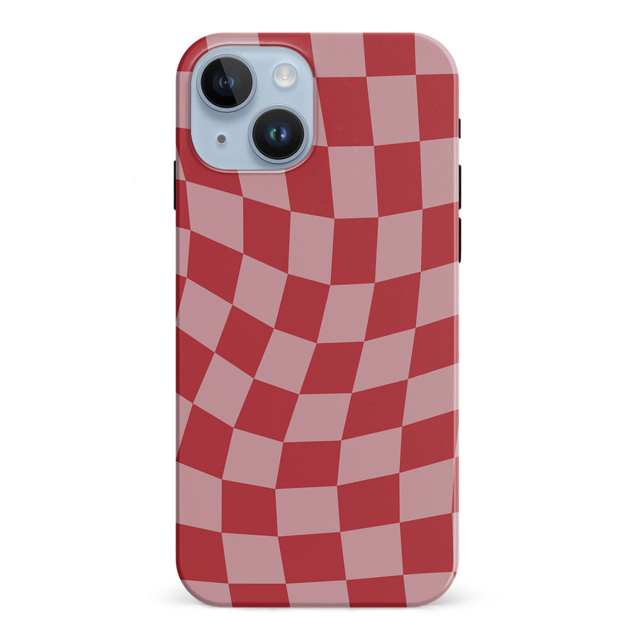 iPhone 15 Vintage Checkered Abstract Pattern Phone Case - Red