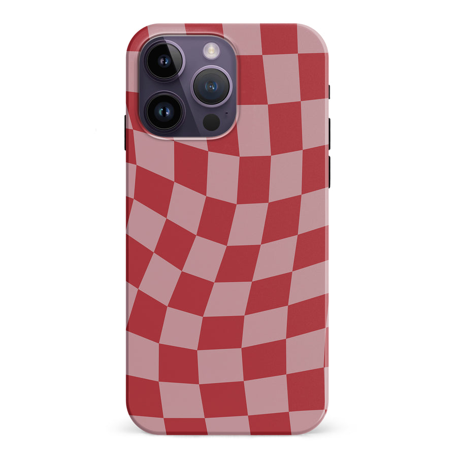 iPhone 15 Pro Vintage Checkered Abstract Pattern Phone Case - Red