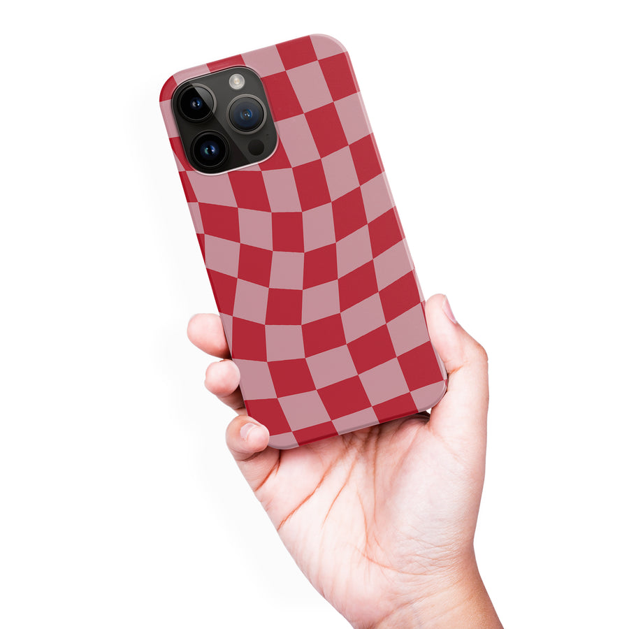 iPhone 15 Pro Max Vintage Checkered Abstract Pattern Phone Case - Red