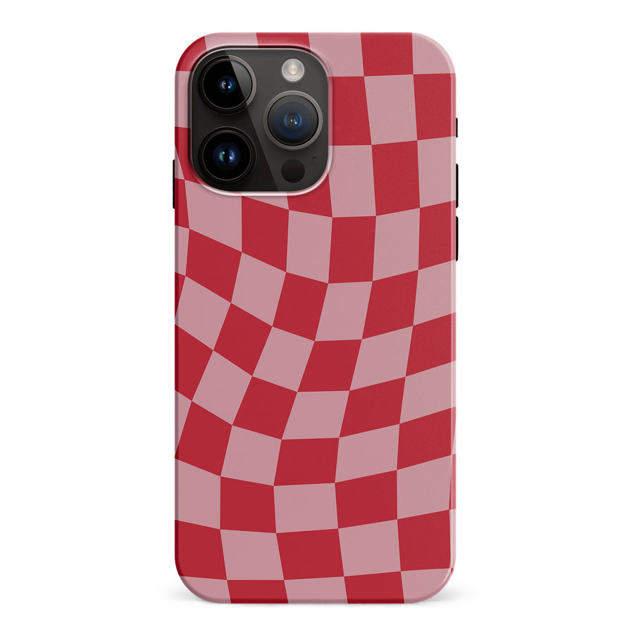 iPhone 15 Pro Max Vintage Checkered Abstract Pattern Phone Case - Red