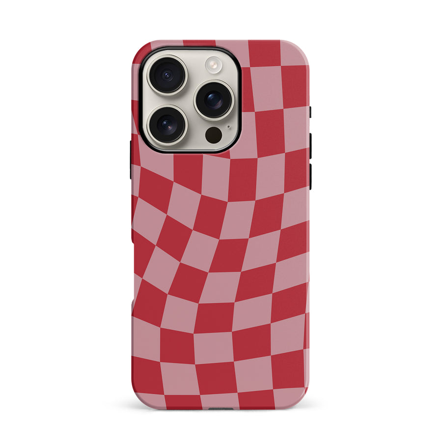 iPhone 16 Pro Vintage Checkered Abstract Pattern Phone Case - Red