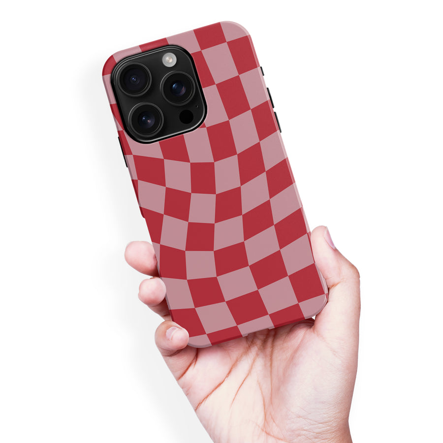 iPhone 16 Pro Max Vintage Checkered Abstract Pattern Phone Case - Red