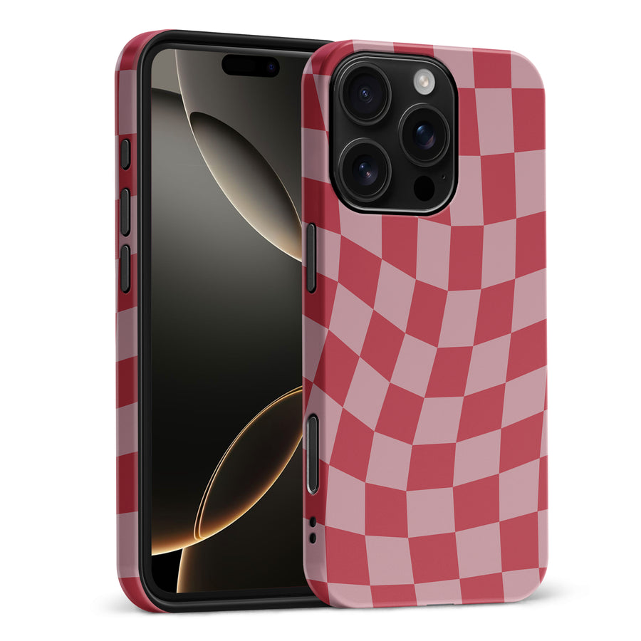 iPhone 16 Pro Max Vintage Checkered Abstract Pattern Phone Case - Red