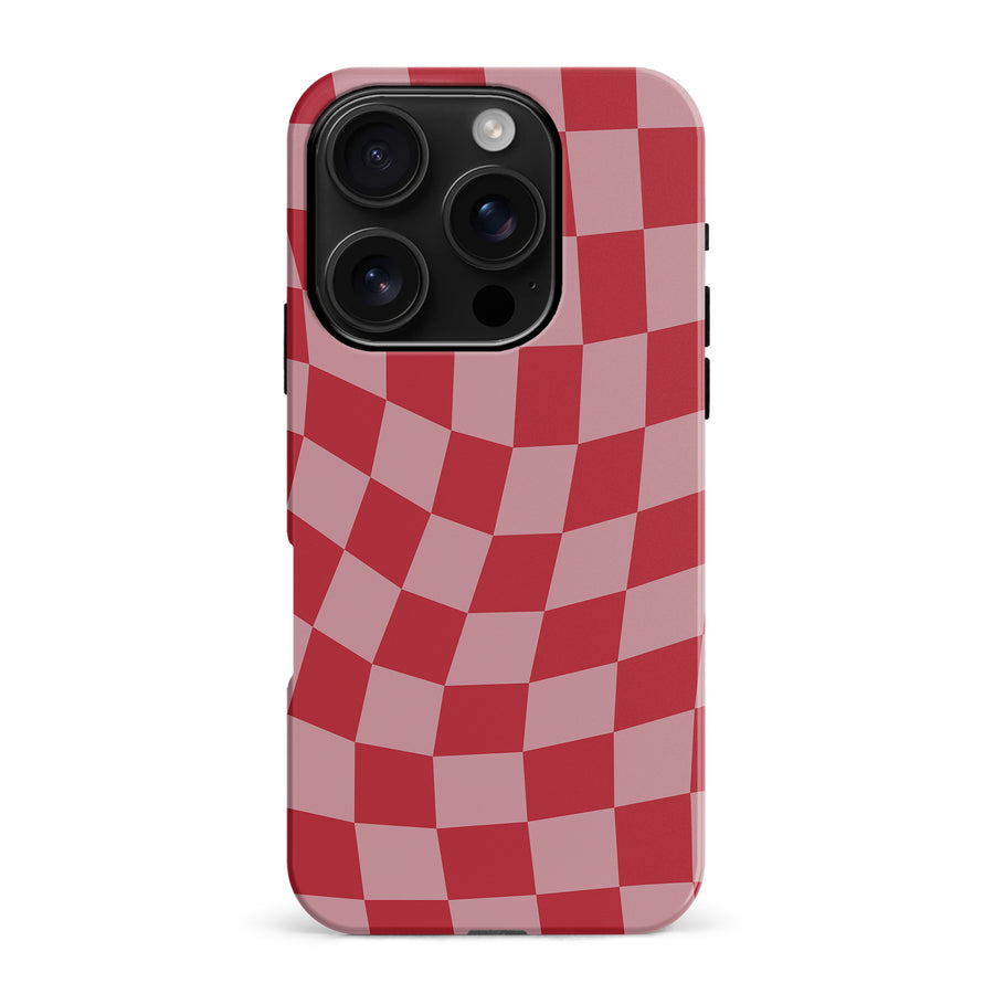 iPhone 16 Pro Max Vintage Checkered Abstract Pattern Phone Case - Red