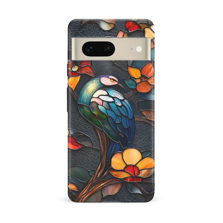 Google Pixel 7 Vibrant Peacock Stained Glass Phone Case