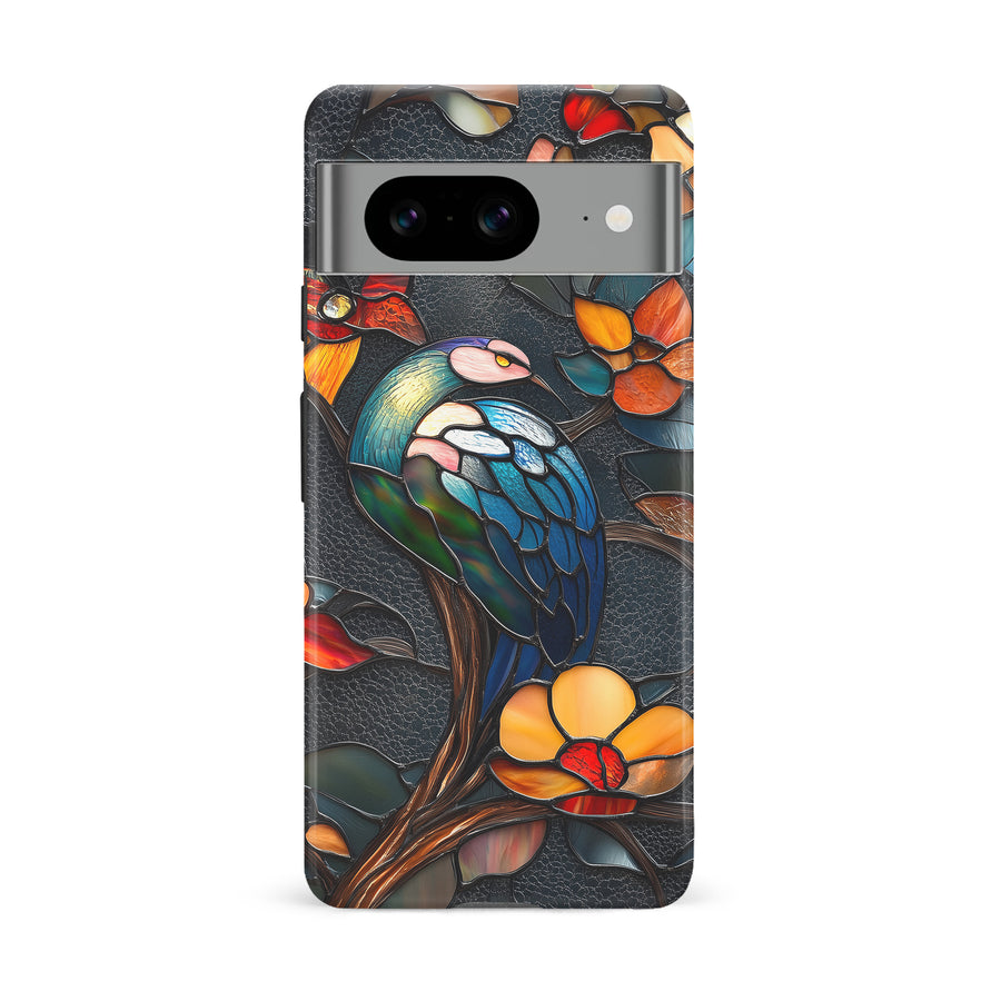 Google Pixel 8 Vibrant Peacock Stained Glass Phone Case