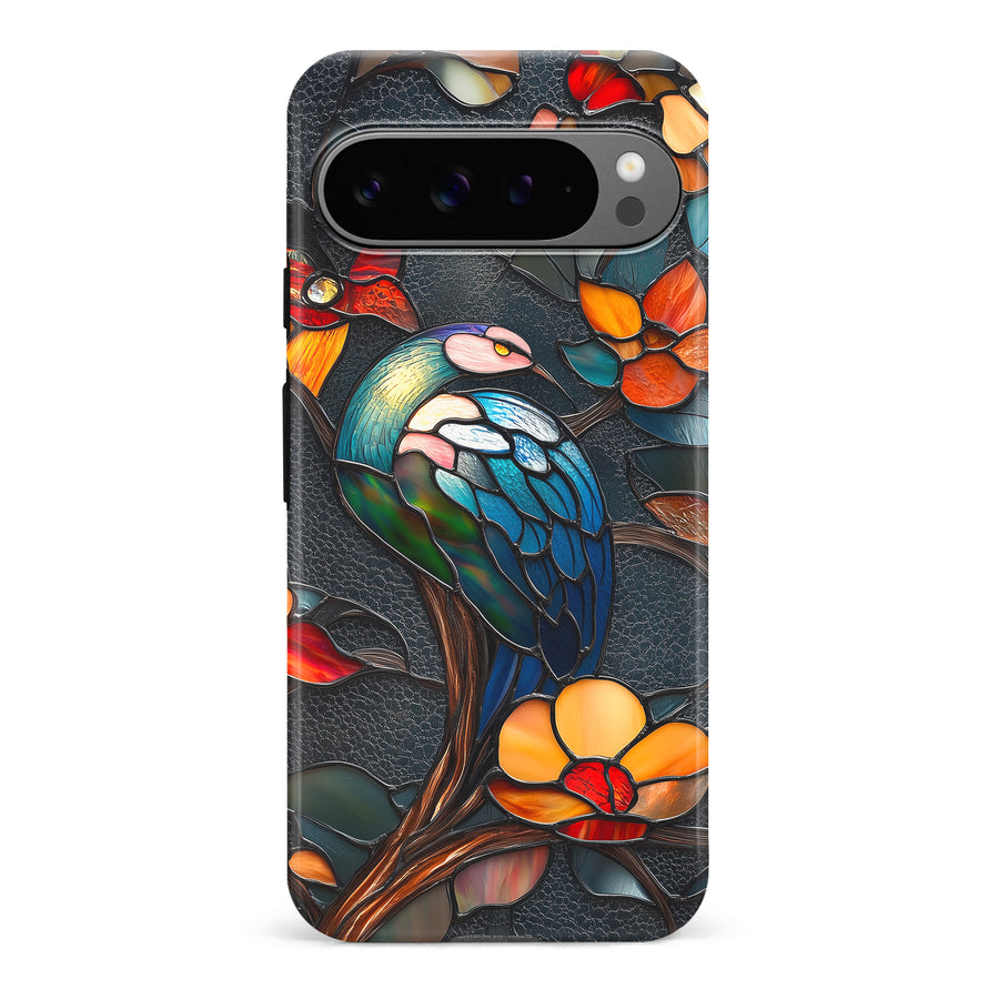 Google Pixel 9 Pro Vibrant Peacock Stained Glass Phone Case