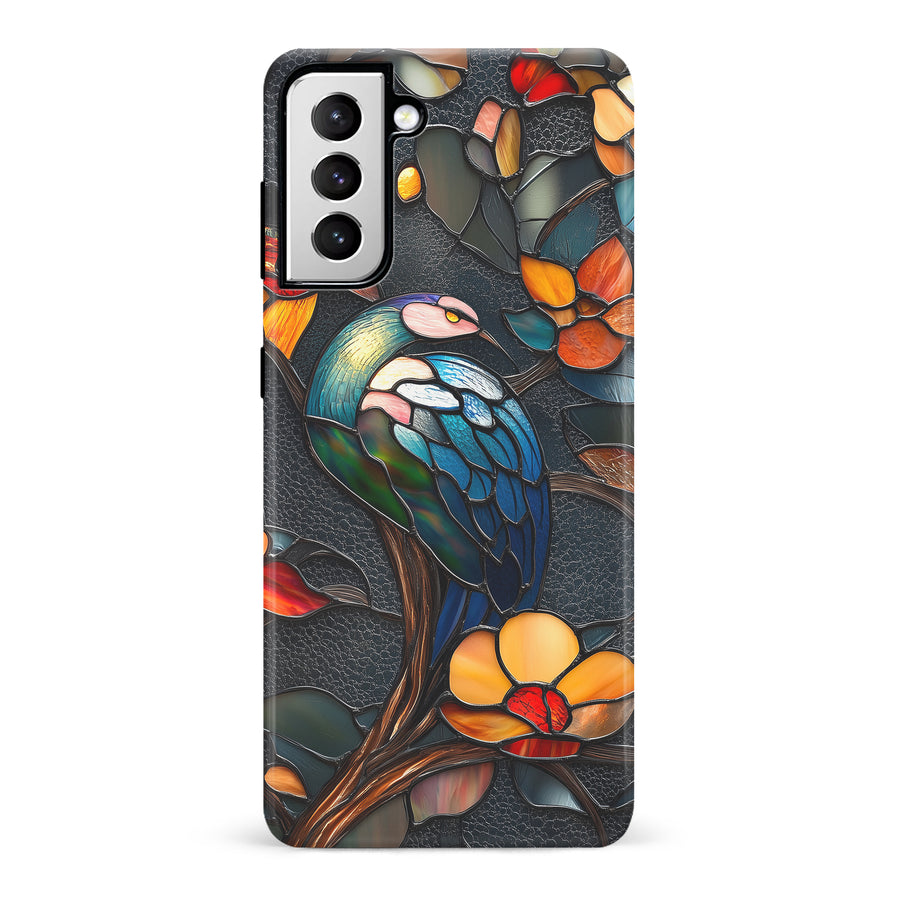 Samsung Galaxy S21 Vibrant Peacock Stained Glass Phone Case