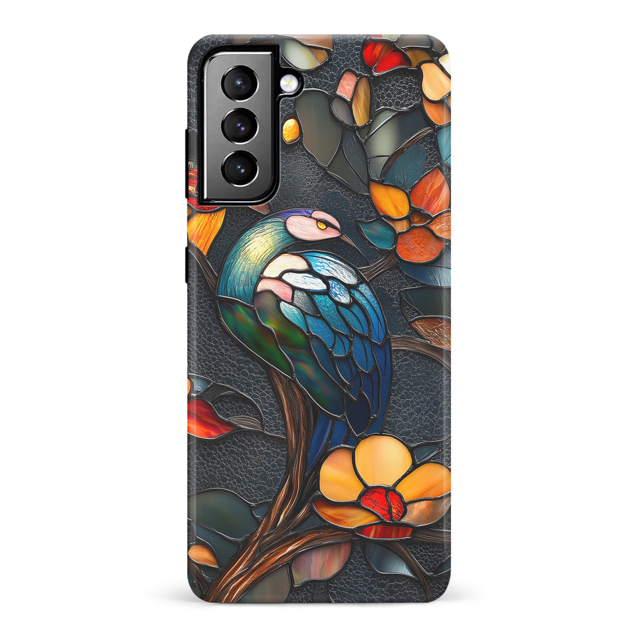 Samsung Galaxy S21 Plus Vibrant Peacock Stained Glass Phone Case