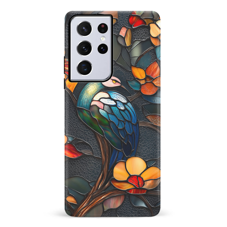 Samsung Galaxy S21 Ultra Vibrant Peacock Stained Glass Phone Case