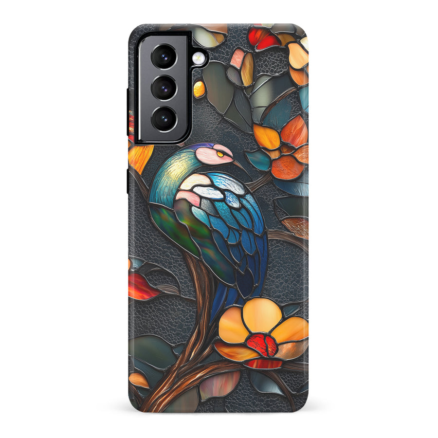 Samsung Galaxy S22 Vibrant Peacock Stained Glass Phone Case