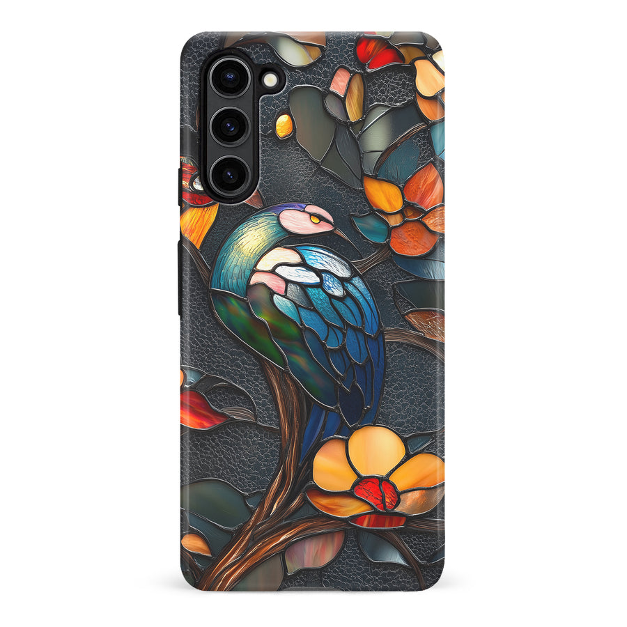 Samsung Galaxy S23 Plus Vibrant Peacock Stained Glass Phone Case