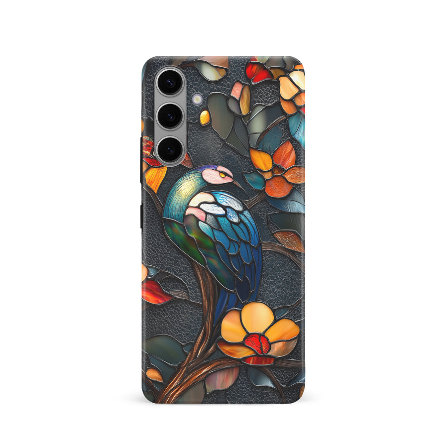 Samsung Galaxy S24 Vibrant Peacock Stained Glass Phone Case