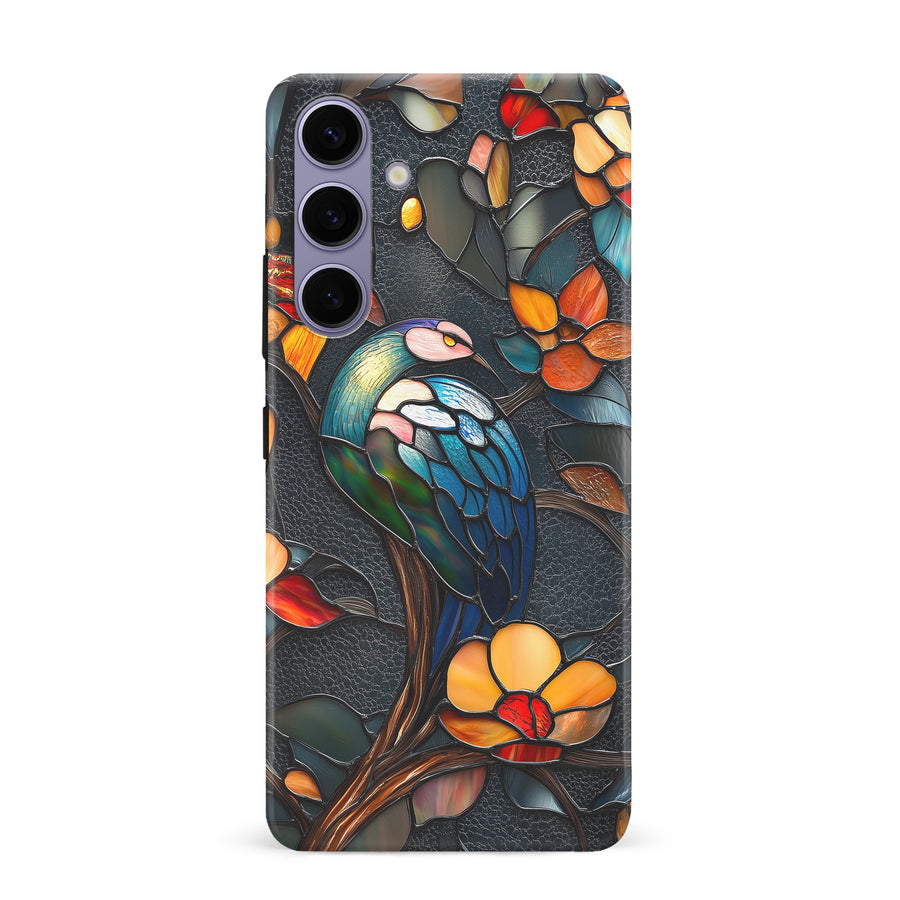 Samsung Galaxy S24 Plus Vibrant Peacock Stained Glass Phone Case