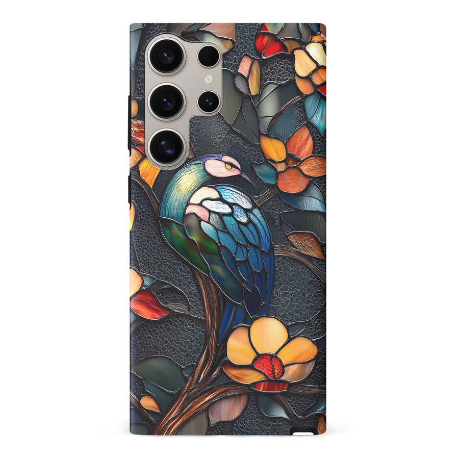 Samsung Galaxy S24 Ultra Vibrant Peacock Stained Glass Phone Case