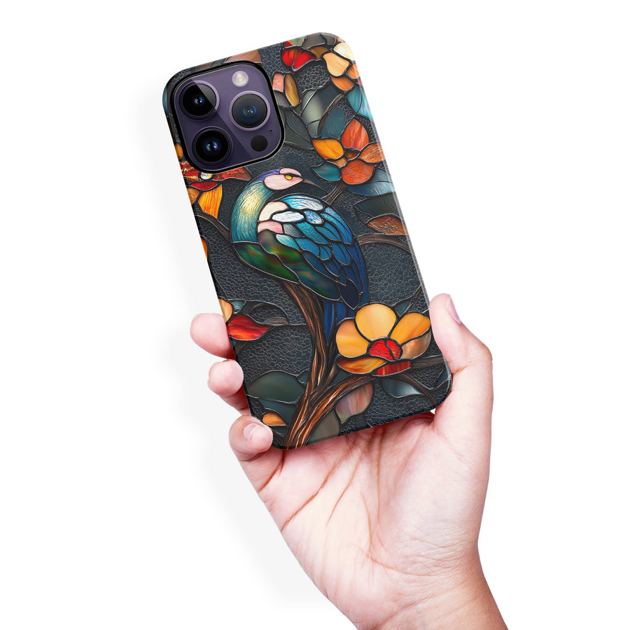 iPhone 14 Pro Max Vibrant Peacock Stained Glass Phone Case