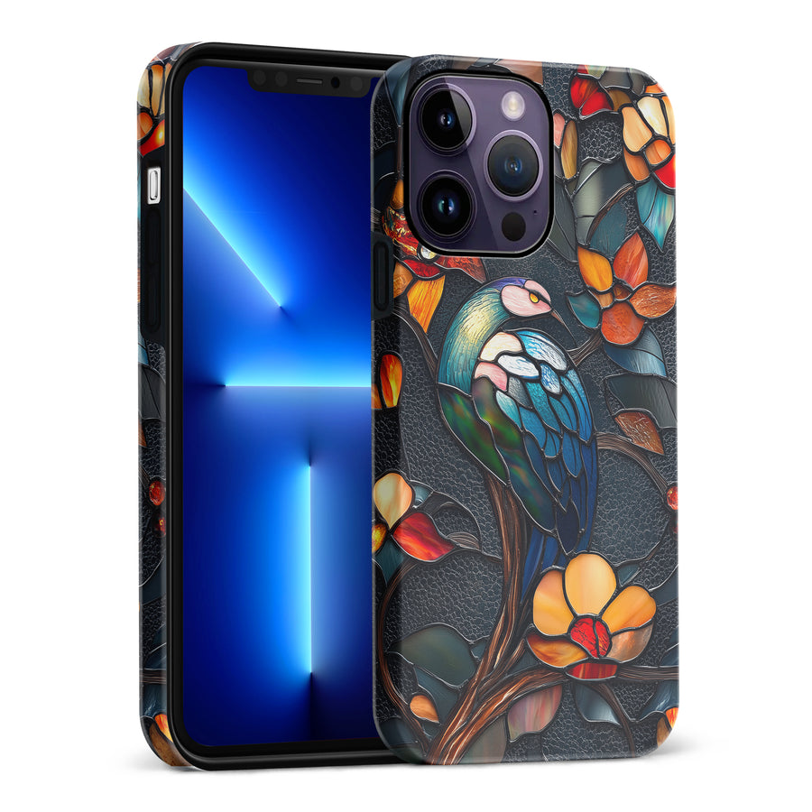 iPhone 14 Pro Max Vibrant Peacock Stained Glass Phone Case