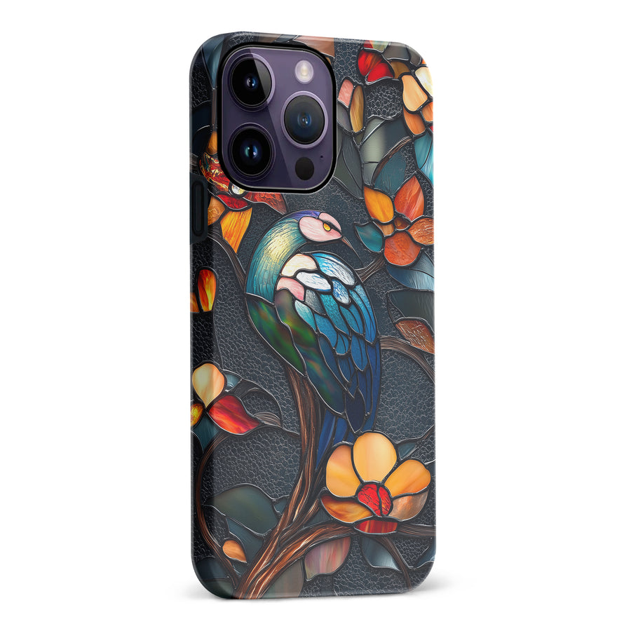 iPhone 14 Pro Max Vibrant Peacock Stained Glass Phone Case