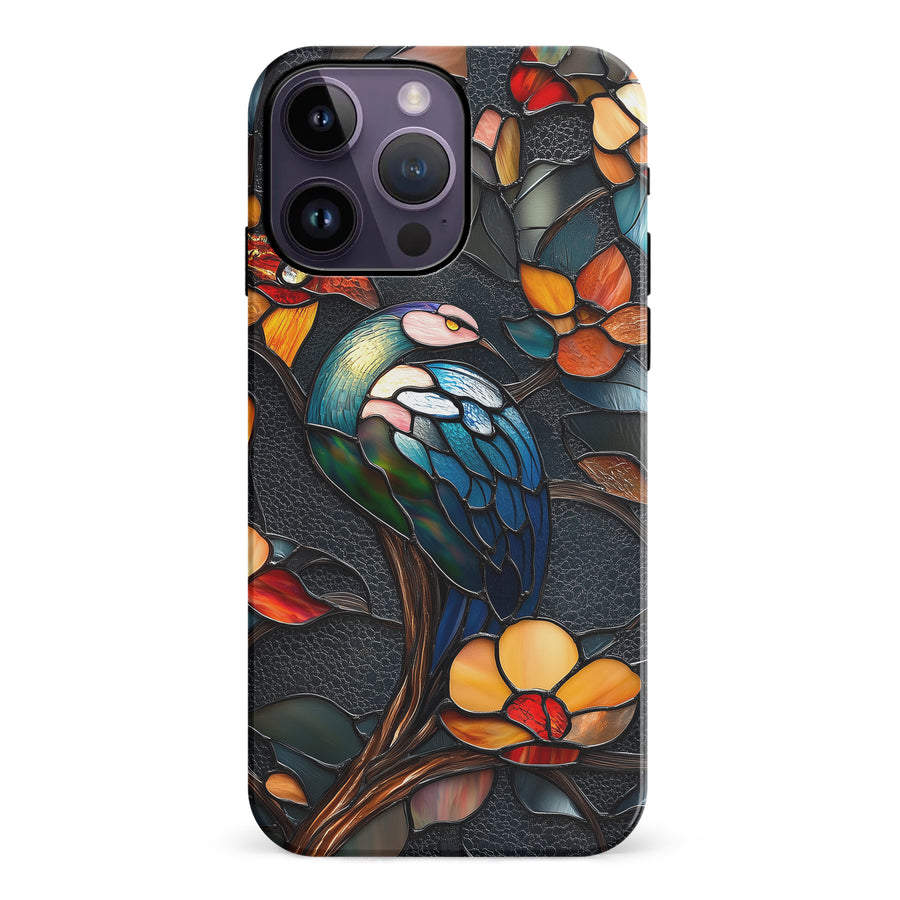 iPhone 14 Pro Max Vibrant Peacock Stained Glass Phone Case