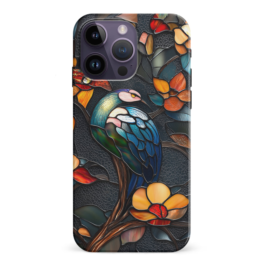 iPhone 15 Pro Vibrant Peacock Stained Glass Phone Case