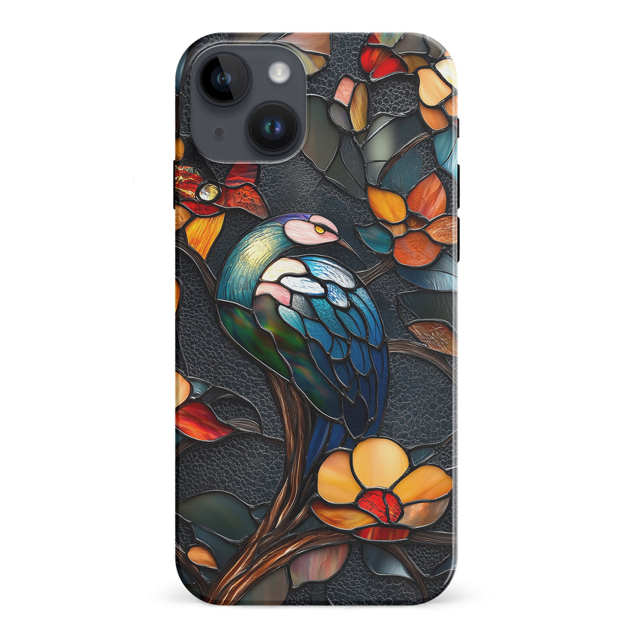 iPhone 15 Plus Vibrant Peacock Stained Glass Phone Case