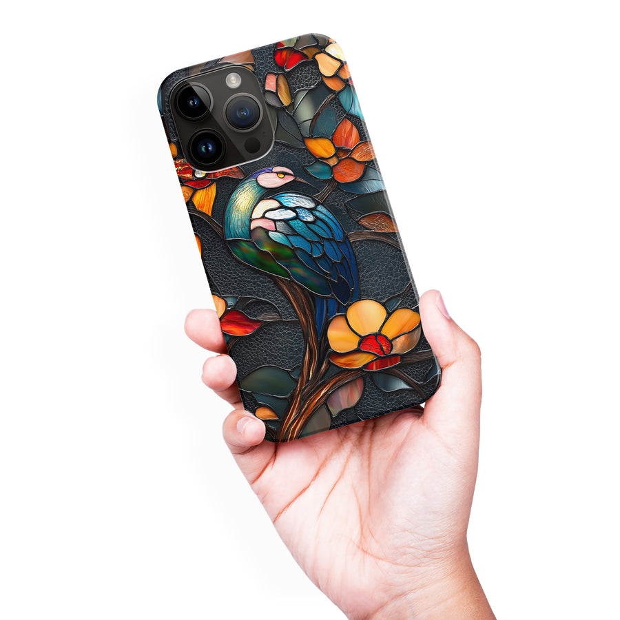 iPhone 15 Pro Max Vibrant Peacock Stained Glass Phone Case