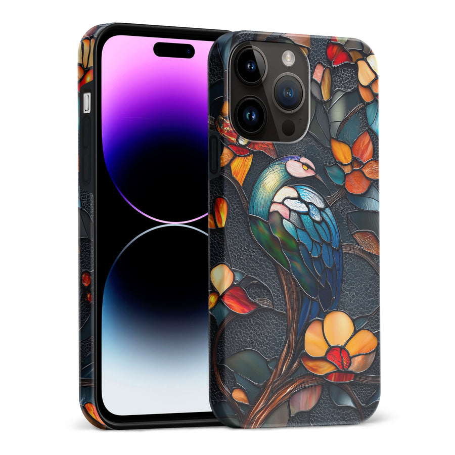 iPhone 15 Pro Max Vibrant Peacock Stained Glass Phone Case