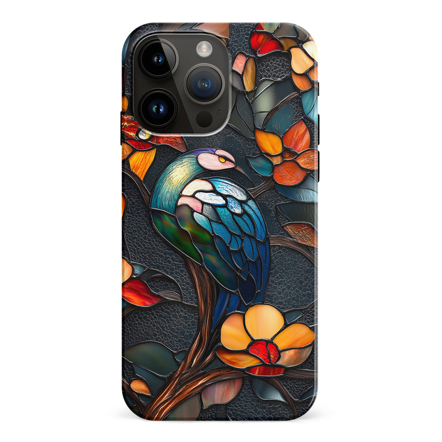 iPhone 15 Pro Max Vibrant Peacock Stained Glass Phone Case