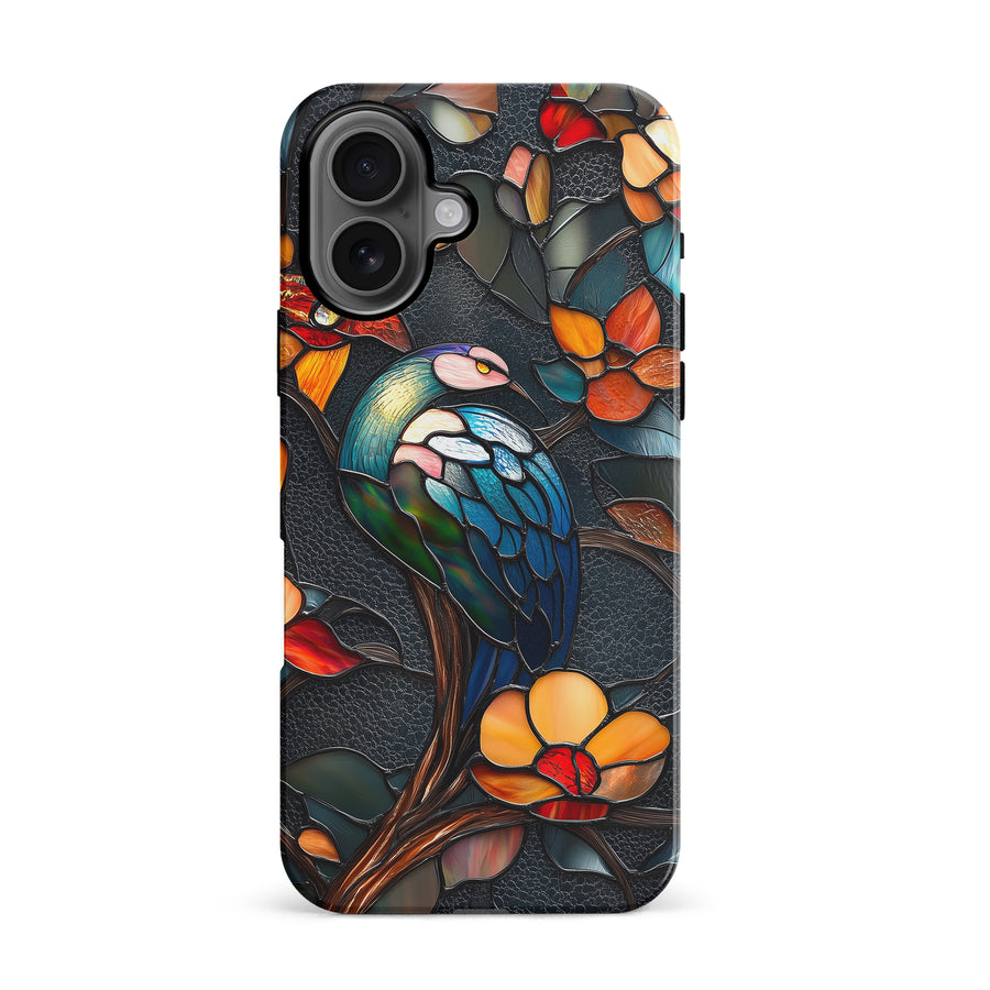 iPhone 16 Vibrant Peacock Stained Glass Phone Case