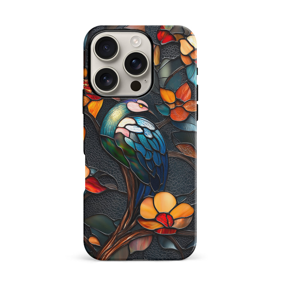 iPhone 16 Pro Vibrant Peacock Stained Glass Phone Case