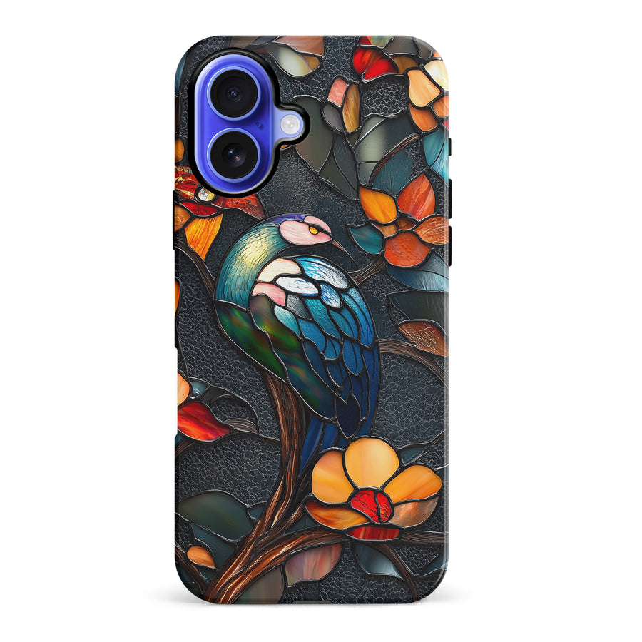 iPhone 16 Plus Vibrant Peacock Stained Glass Phone Case