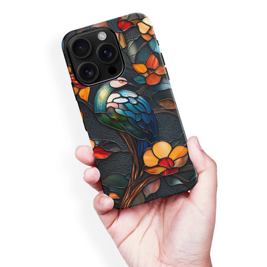 iPhone 16 Pro Max Vibrant Peacock Stained Glass Phone Case