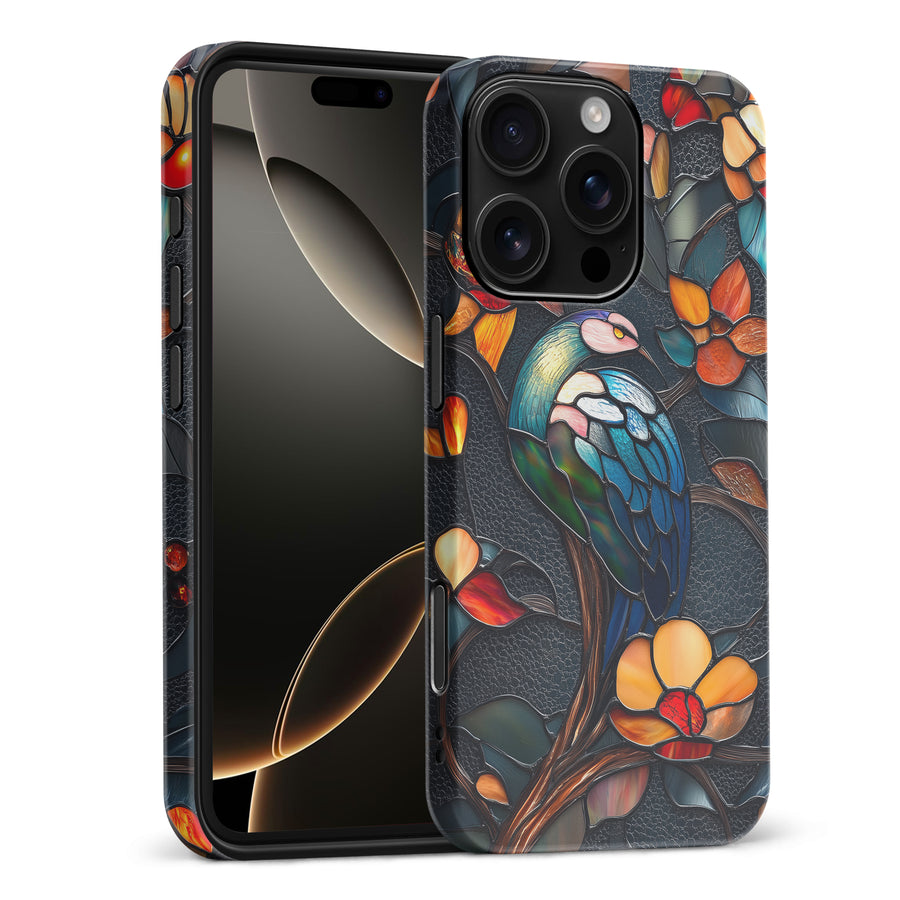 iPhone 16 Pro Max Vibrant Peacock Stained Glass Phone Case